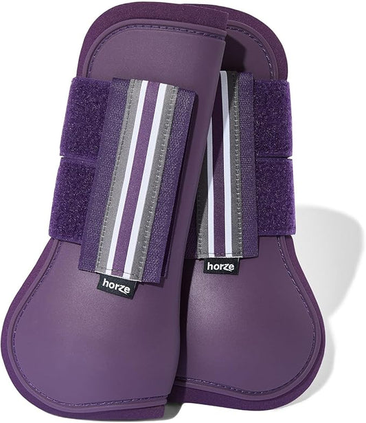 HORZE Adepto Open Front Tendon Boots | Durable Shell with Neoprene Lining - Blackcurrant Purple - Warmblood