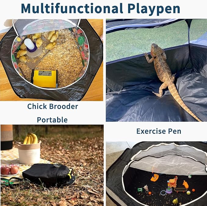 Amakunft 2 in 1 Small Animals Playpen with Pad Mat Rabbit Pop Up playpen Tent Portable Chick Brooder Box Indoor for Guinea Pig/Ferret/Chinchilla/Bearded Dragon/Kitten