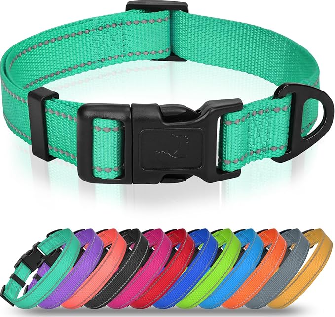 Joytale Large Dog Collar, Reflective and Adjustable Nylon Pet Collar with Quick-Release Buckle for Extra Large Dogs, Teal, XL