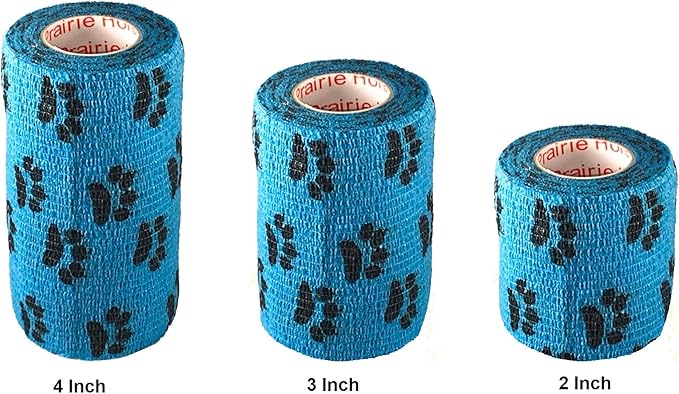 Vet Wrap Wrap Tape (Blue with Paw Prints) (2 Pack) (3 Inch x 15 feet) Self Adhesive Adherent Adhering Cohesive Flex Self Stick Bandage Grip Roll Dog Cat Pet Horse