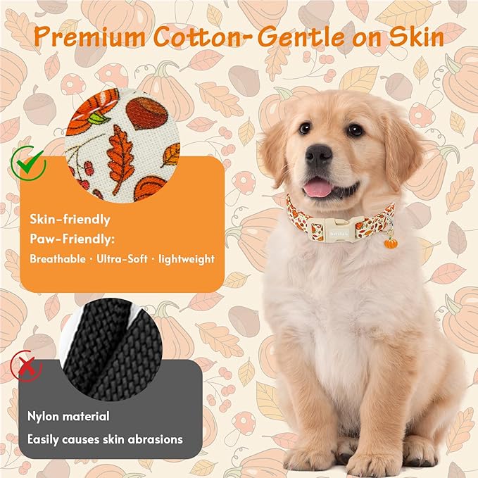 Fall Dog Collar – Halloween & Thanksgiving Dog Collars for Medium Dogs – Soft & Comfortable Autumn Puppy Collar with Quick Release Buckle, Medium Dog Collars for Girl Boy Dogs-M ﻿