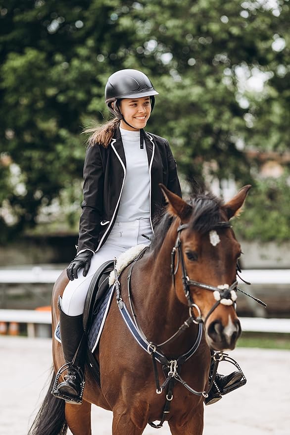 SANTINY Girls Horse Riding Pants with Zipper Pockets Kids Stretchy Equestrian Breeches Knee-Patch Youth Schooling Tights
