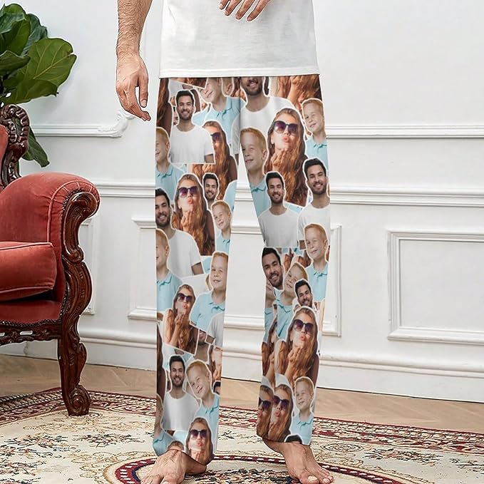 Custom Pajamas Pants with Photo for Men Women:Made in USA Personalized Pajama Trousers,Gifts for Wife Husband