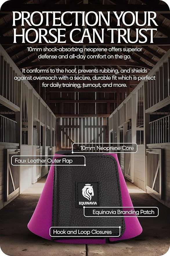 Equinavia Toki Bell Boots for Horses | Neoprene Overreach Boots - Bright Purple - S