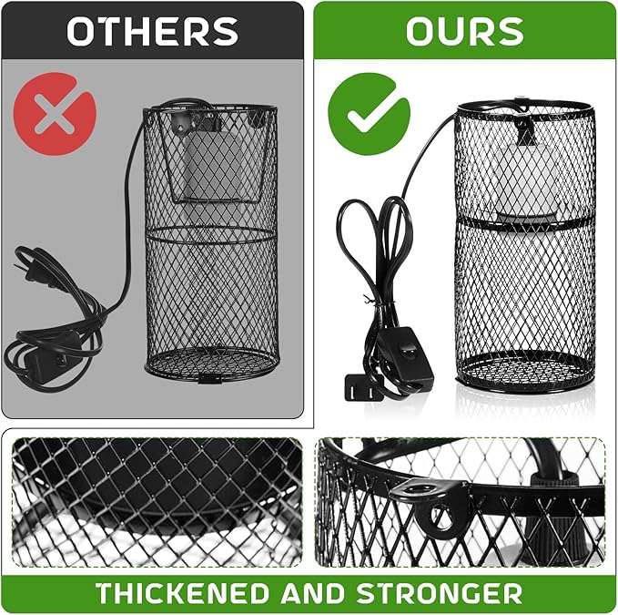 VIHOSE 4 Pcs Reptile Heat Lamp Guard with 150W Ceramic Heat Emitter Basking Anti Scald Heating Lamp Holder Mesh Cage Reptile Protection Lampshades for Lizard Snake Chick, Bulb Not Included