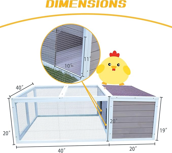 Chicken Coop with Run, 60” Rabbit Hutch Outdoor, Large Tortoise Habitat Pet Cage Wood Small Animal Poultry Cage Run with Waterproof Asphalt & Openable Roof and Side Door
