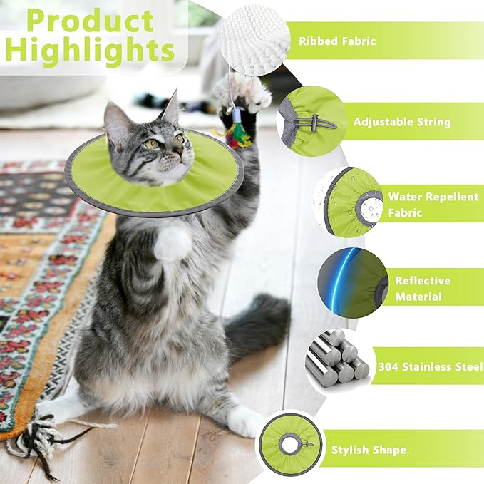 Lightweight Cat Cone Collar Soft, Soft Comfortable Cat Recovery Collar After Surgery, Elizabethan E Collar for Cats, Cone for Cats to Stop Licking (Water Green, Medium)