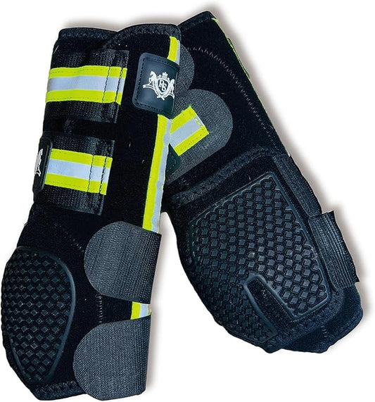 RS Premium Design Gold Line Horse Boots | Comfortable, Protective & Shock Absorber | Sport Boots for Horses Best for Jump Training | Ok Fabric 1682D Provides Ultimate Flexibility (Reflective, Medium)