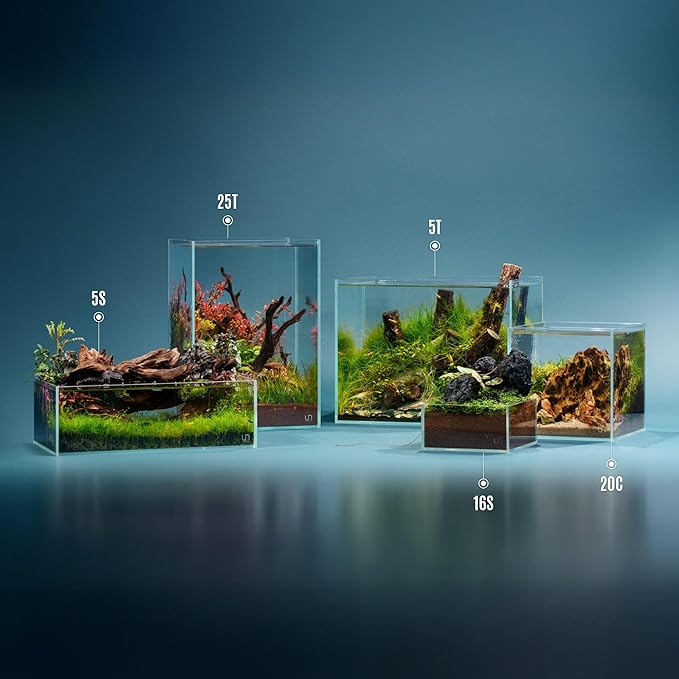 UNS Ultra Clear Rimless Tank - 2.1GAL | 8L - 7.87x7.87x7.87 | 20x20x20 CM, 5mm Glass Thickness, Leveling Mat Included - Low Iron, High Clarity Fish Tank w/ 45° Mitered Edge - [20C]