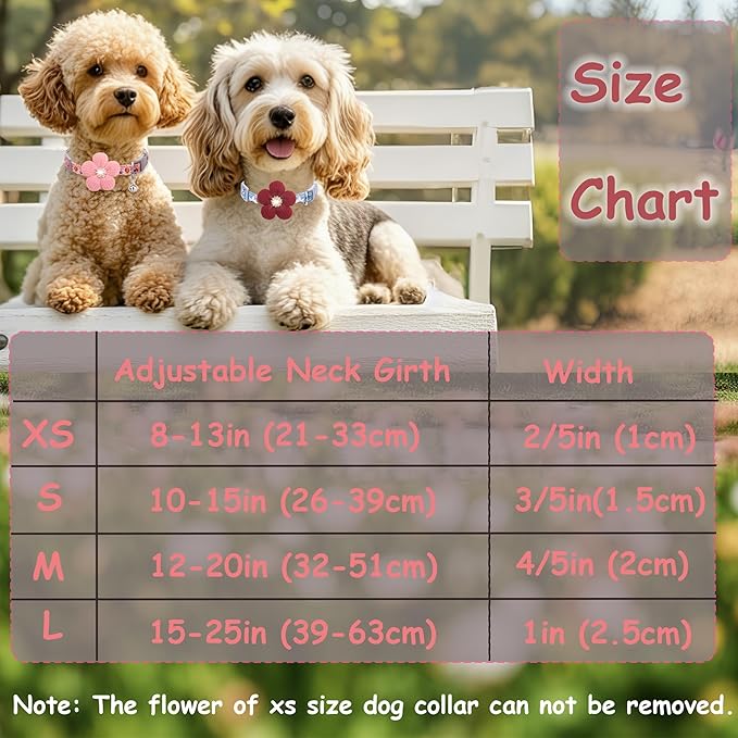 Small Dog Collar with Flower, Puppy Collar for Girl Dog Collars for Small Dogs Cute Christmas Dog Collar with Bell, Adjustable Length