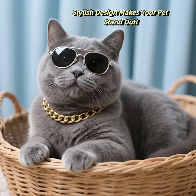 Gold Cat Chain Collar,Adjustable Cuban Link Necklace for Cats, Lightweight & Durable Metal Pet Gift, Stylish Decorative Accessory (Gold, M)