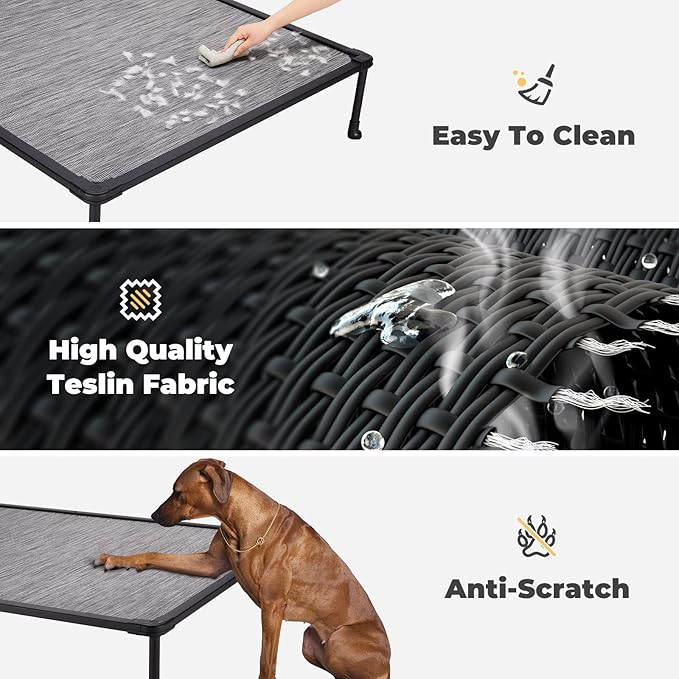 Veehoo Chewproof Elevated Dog Bed - Cooling Raised Pet Cot, Breathable Mesh, Washable & Non-Slip for Medium Dogs, Indoor/Outdoor, Black Silver Mat and Black Frame, 32x25inches (Model CWC2203A03)