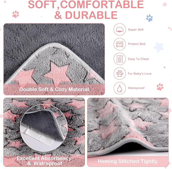 Tudomro 8 Pcs Guinea Pig Blankets Absorbent Washable Animal Fleece Bedding Cage Liners Waterproof Reusable Pet Pee Sleep Mat Pad Cover for Chinchilla Hamster Ferret(Big Star,12 x 12 Inch)