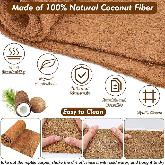ZeeDix 3 Rolls Reptile Carpet, 24 x 48 inches Natural Coconut Fiber Liner Mat Flooring Accessories for Reptile Tank - Bearded Dragon Tortoise Lizard Turtle Snake Leopard Gecko Substrate Bedding