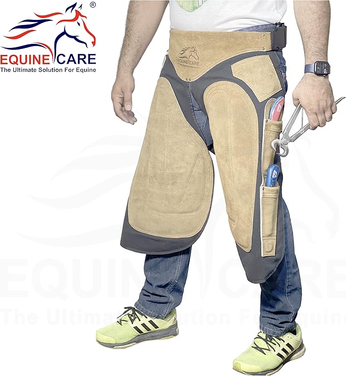 Equine Care Farrier Apron Chaps – Cowhide Suede Leather & Canvas, Adjustable Waist 28"-52" with Back Support, Tool Pockets & Nail Magnets – 23", 25", 27", 29" for Horse Shoeing (27 inches (70 cm))