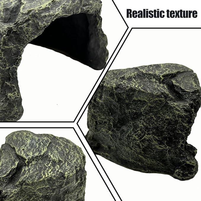 Reptile Rock Hide Cave, Aquarium Habitat Decor Rock Lizard Hideaway Tortoise Hideout for Snakes, Turtles, Amphibians, Fish