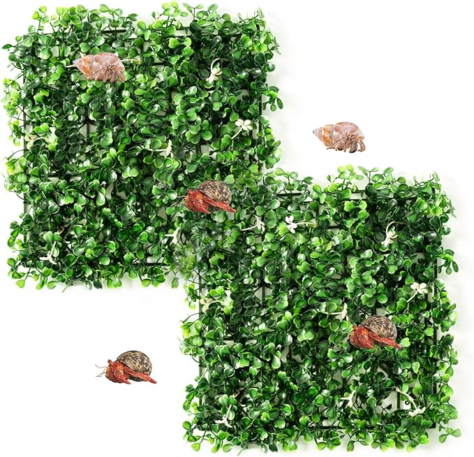 Hermit Crab Climbing Wall Toys, 2 Pcs 10×10" Faux Grass Mat Climbing Wall for Reptile Tank, Gecko and Lizard Habitat Decor