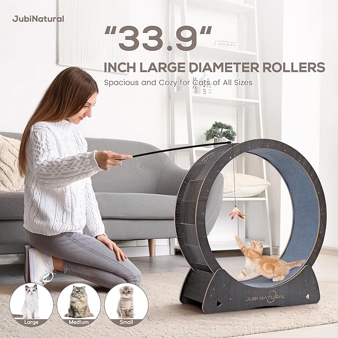 Cat Exercise Wheel, 33.9" Cat Running Wheel for Indoor Cats with Quiet Carpeted Runway, Cats Treadmill Wheels with Locking Mechanism, Cat's Weight Loss and Health - Black