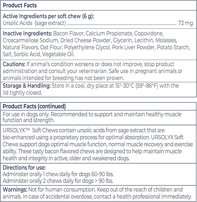 URSOLYX Soft Chews for Dogs | Muscle Health Support for Senior, Active or Recovering Dogs, Large | 120 Count 4-Month Supply
