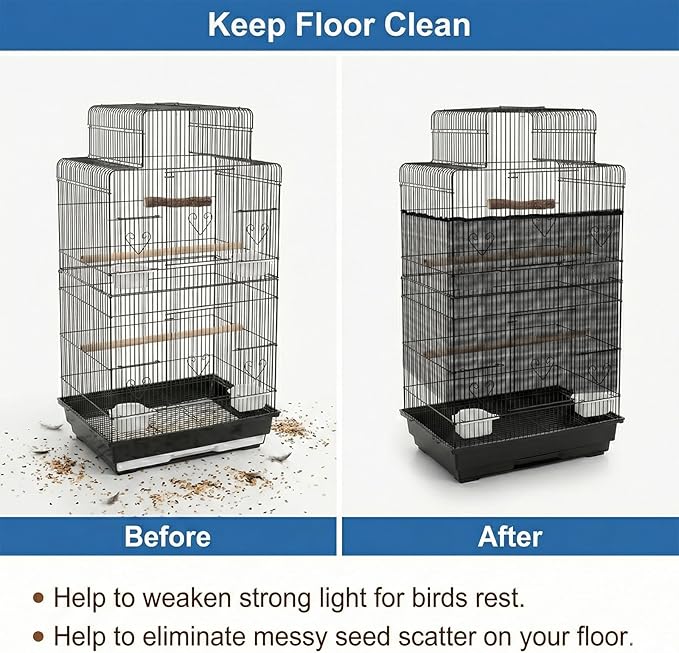 Large Bird Cage Seed Cather, Black Bird Cage Cover Universal Nylon Birdcage Net Elastic Band Skirt Seed Guard for Parrot Parakeet Macaw(118 * 31.5in/300 * 80cm)
