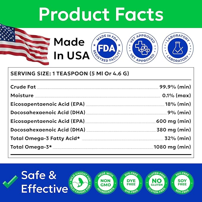 Bark&Spark Fish Oil for Dogs - Natural Omega-3 - Skin & Coat Support - Liquid Food Supplement for Pets - Natural EPA + DHA Fatty Acids for Joint Function, Immune & Heart Health 32oz - Salmon