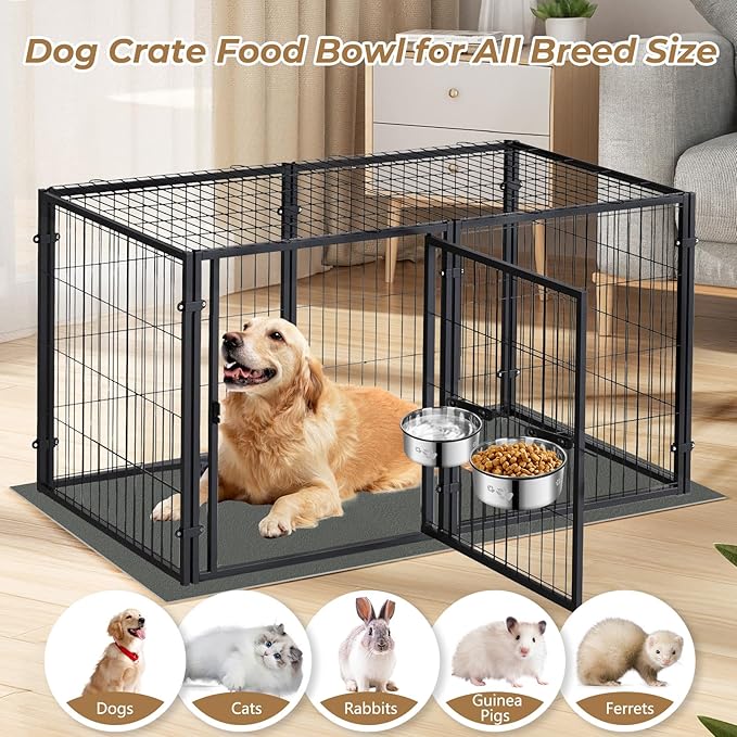 2 Pack Dog Crate Water Food Bowl No Spill,2-in-1 Hanging Dog Bowls for Kennel,Dogs Crate Water Feeder Dish,Stainless Steel Kennel Dogs Bowls Mountable with Non-Slip Bottom for Cats Bunny Ferret Bird