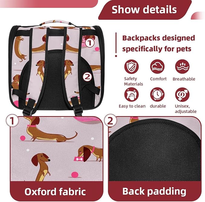 Airline Approved Soft Sided Pet Carrier, Cute Dog Dachshund Pet Travel Bag for Cats & Dogs, Durable, Breathable Pet Travel Bag for Airplane, Car & Train