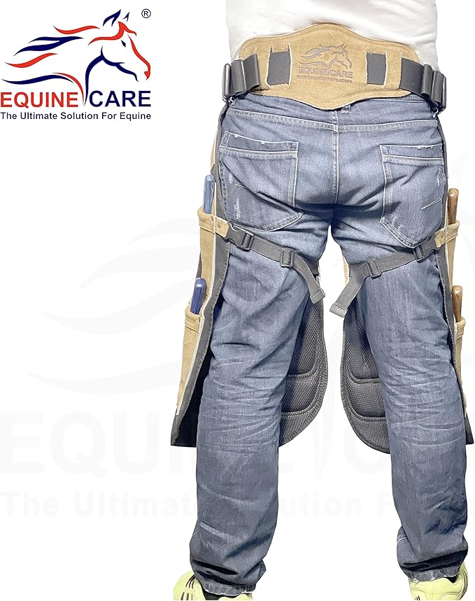 Equine Care Farrier Apron Chaps – Cowhide Suede Leather & Canvas, Adjustable Waist 28"-52" with Back Support, Tool Pockets & Nail Magnets – 23", 25", 27", 29" for Horse Shoeing (27 inches (70 cm))