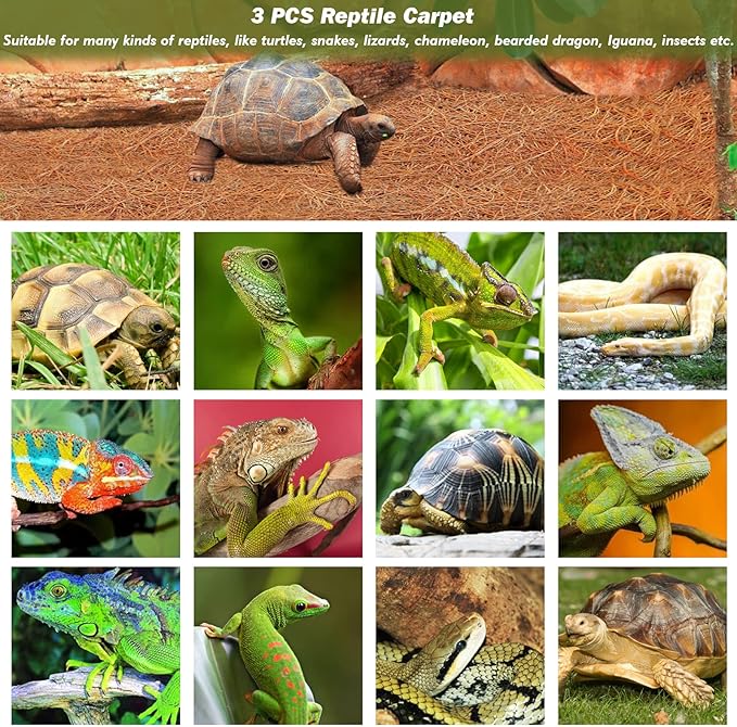 ZeeDix 3 Rolls Reptile Mat, 12 x 20 inches Natural Coconut Fiber Liner Mat Flooring Accessories for Reptile Tank - Bearded Dragon Tortoise Lizard Turtle Snake Leopard Gecko Substrate Bedding