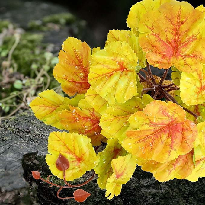 Reptile Plants for Terrarium Decor, Amphibian Habitat Decor Plant, Ball Python Decor Tank Accessories for Gecko Lizard Chameleon Frog Snake Tortoise with Base - Fake Heuchera Micrantha Yellow