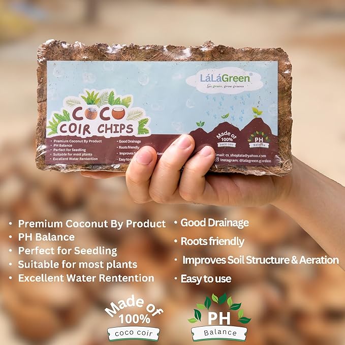 LaLaGreen Coconut Coir Chips for Plants (500g, 10 Pack) Indoor Herb Garden Seedling and Plant, Outdoor Planting Soil Vegetable Flower Orchids, Organic Compressed Coco Fiber Husk Chips Brick Peat Moss
