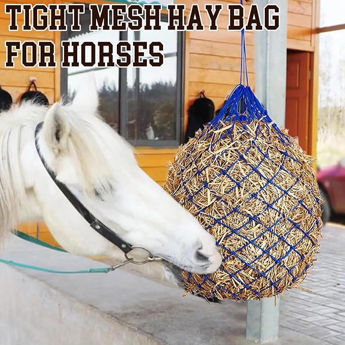 Hay Nets for Horses, 40" Slow Feed Hanging Horse Hay Bag for Horses Goats Sheep Donkey Trailer Full Day Slow Feed, Ultra Slow Soft Feeder Bag with 2” Mesh Holes for Horses Stall Paddock Rest