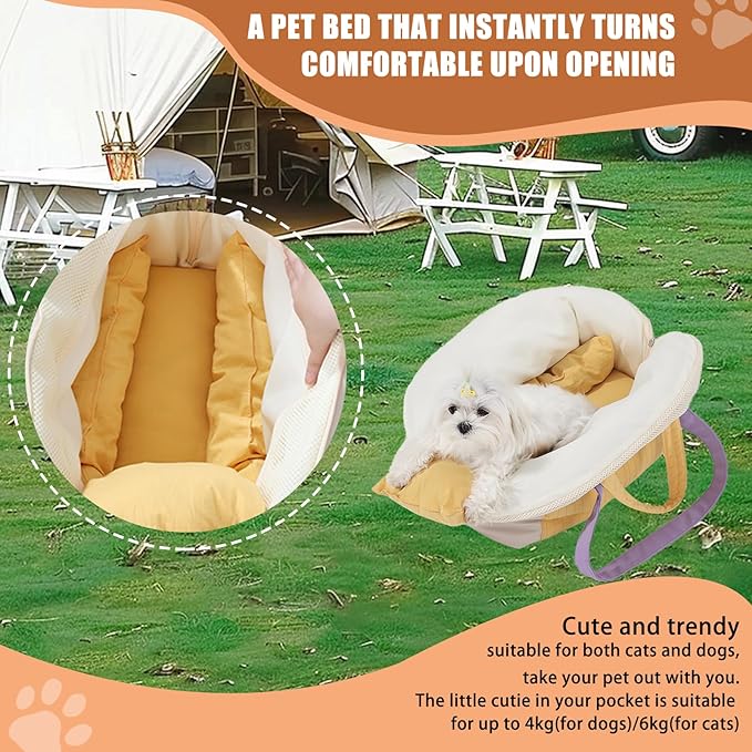 Small Dog Carrier Purse, Soft Fluffy Pet Carrier Tote Cat Carrier with Secure Harness Clip and Removable Pad, Woman Style Pet Travel Handbag（White）