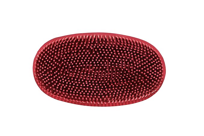 Grewal Equestrian Oval Face Grooming & Bathing Curry Brush for Horses, Dogs, Cats, & Other Pets - Very Soft Bristles (Red)