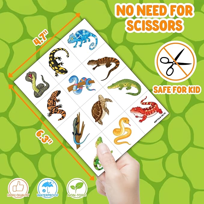 72 PCS Reptile Party Favors for Kids – 48 Pre-Cut Temporary Tattoos & 24 Reptile Punch Balloons Themed Birthday Party Decorations Supplies Favors Gifts, Goodie Bag Fillers, Classroom Rewards