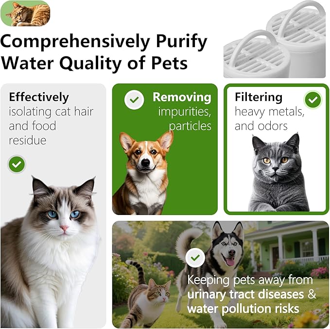 4+4 Pack Premium Cat and Dog Water Fountain Carbon Filters Compatible with PetSafe Drinkwell 360 Multi-Pet Stainless Steel & Plastic Pet Fountains(128oz/3.8L) with Replacement Foam Filter