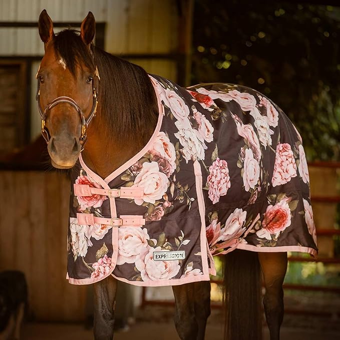 Jeffers Expression 1200 Denier Standard Neck Turnout Blanket, Rose Garden, 66" - Waterproof, Breathable Horse Blanket with 0g Polyfill, No insulation - Ideal Protection for Wind and Rain, Light Weight