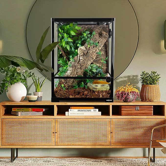 REPTI ZOO 30 Gallon Reptile Glass Terrarium, 18" x 18" x 24" Rainforest Habitat Tank with Front Opening Door, Knock-Down Vertical Reptile Terrarium with Top Screen & Side Mesh Ventilation