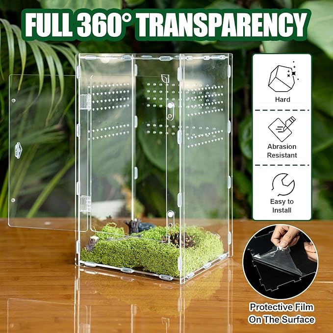 Acrylic Jumping Spider Enclosure, Transparent Reptile Terrarium Enclosure, Small Reptiles Habitat Tank Breeding Box for Tarantula Insect Snake Lizard (13.78 Large)