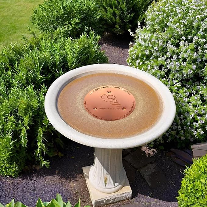 Bird Bath Copper Disk, Copper Bird Bath Purification Disk, Pure Copper Cleaning Disk with Triple-Point Support for Physical Safe Clean Water All-Season, Universal Fit for Outdoor Bird Baths & Bowls