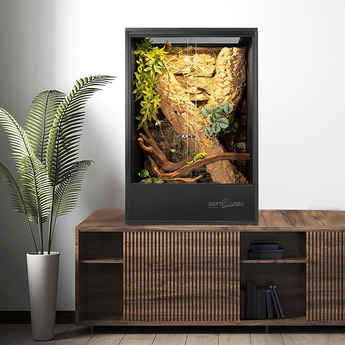 REPTIZOO 67 Gallon PVC Tall Reptile Tank, 24 x18x36 inch Large Reptile Terrarium for Gecko Lizard Chameleon Frog Snake, Enclosure Habitat with Sliding Door & Top Screen Ventilation