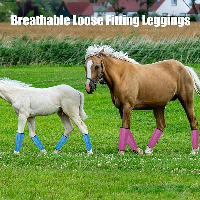 Mesh Horse Fly Boots Set of 4, Breathable Loose Fitting Leggings for Horses, Reduces Stomping & Fatigue, Leg Fly Protection (Blue)