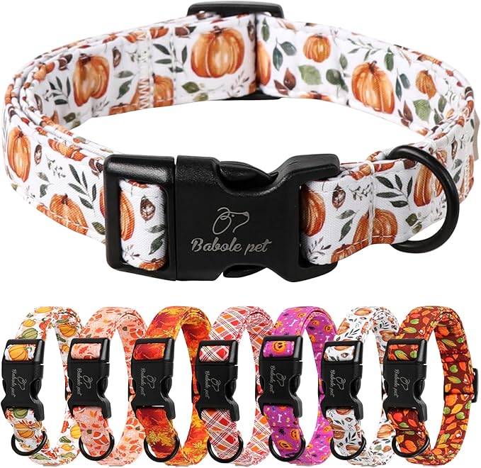 Fall Dog Collar, Cute Orange Pumpkin Pattern Puppy Collar, Soft Comfort Adjustable Holiday Thanksgiving Dog Collars for Small Medium Large Boy&Girl Dogs XS