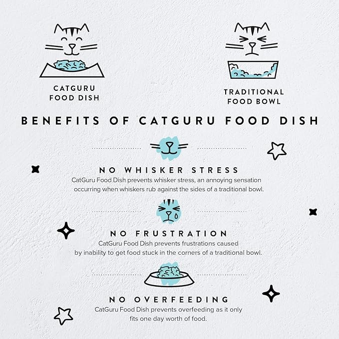 CatGuru Cat Food Bowl, Ceramic Bowls for Indoor Cats, No Spill Cat Feeding Bowl, Whisker Stress Free Kitten Bowls, Non Skin Pet Bowls for Food and Water (Torus - Set of Two, White)