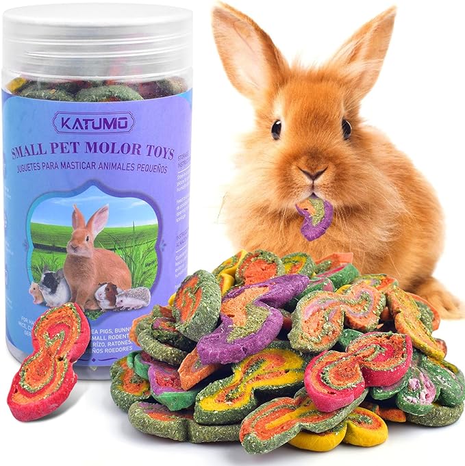 KATUMO Rabbit Chew Toys, Timothy Grass Treats Small Animal Molar Toys for Guinea Pig Hamster Bunny Chinchilla Gerbil, 150g / 5oz