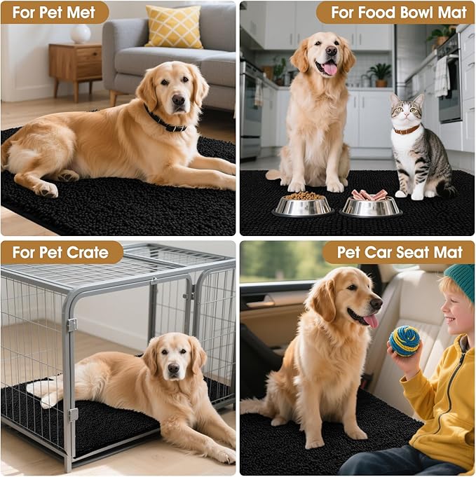 IM HOME Extra Large 71" x 25" Black Dog Door Mats for Muddy Paws, Chenille Absorbent Dog Mat, Non Slip Heavy Mud Mat for Dogs, Soft Pet Bed Mat for Entryway, Mud Paws, Inside Floor