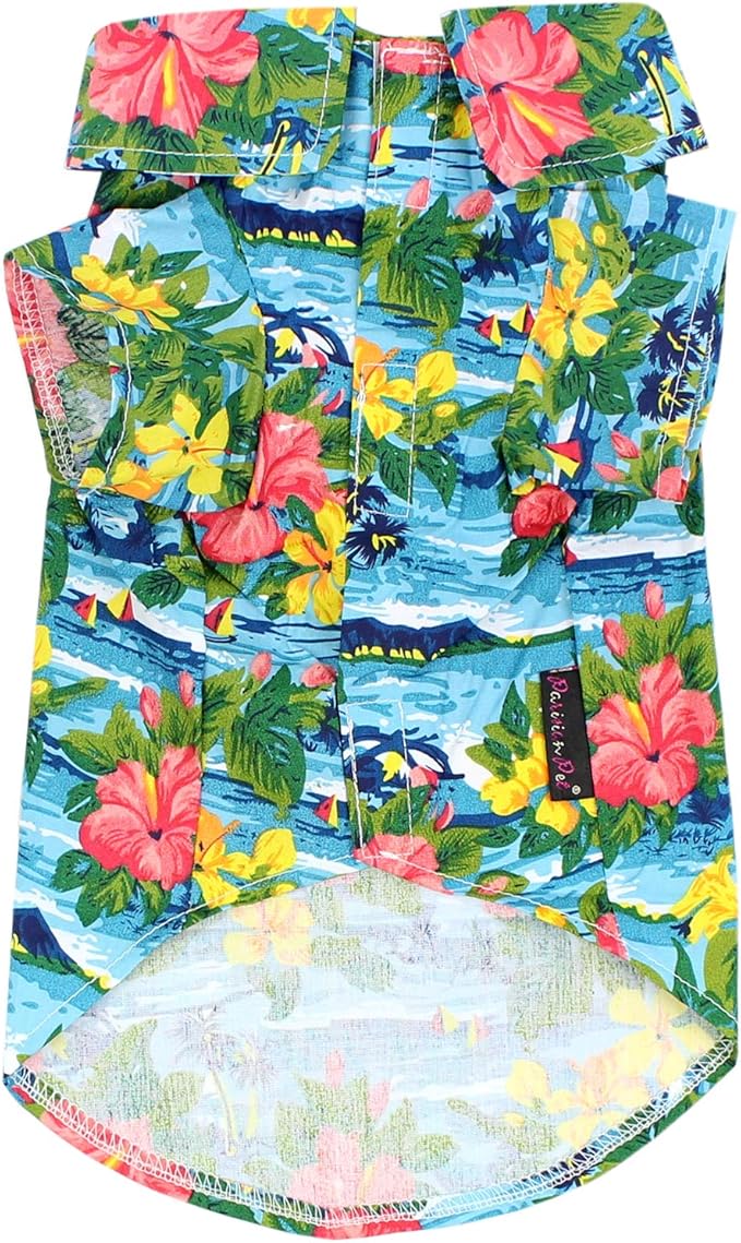 Parisian Pet Hawaiian Dog Shirt - Cotton Summer Clothes - Stylish Beach Outfit - Hook and Loop Closure - Machine Washable for Large Dogs