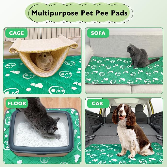2 Pack Guinea Pig Bedding - Washable Guinea Pig Liners for C&C 2x4 Cage, Waterproof Reusable & Anti Slip Pee Pads Super Absorbent Mats for Small Animal Rabbit Hamster Rat (Green, 57 x 28 Inch)