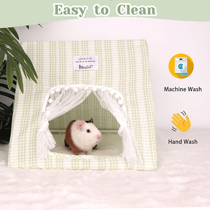 Guinea Pig Hideout Large with Curtain, Bunny Hideout, Machine Washable Guinea Pig Hide Tent Houses & Habitats, Small Animal Hideout for Pet Rabbit, Ferret, Rat, Chinchilla, Squirrel (Grid, Large)