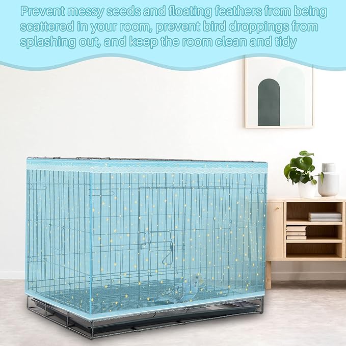 Shappy Large Bird Cage Cover, Bird Cage Seed Catcher, Adjustable Star Pattern Nylon Mesh Net for Parrot Parakeet Macaw Pet Supplies(Blue)